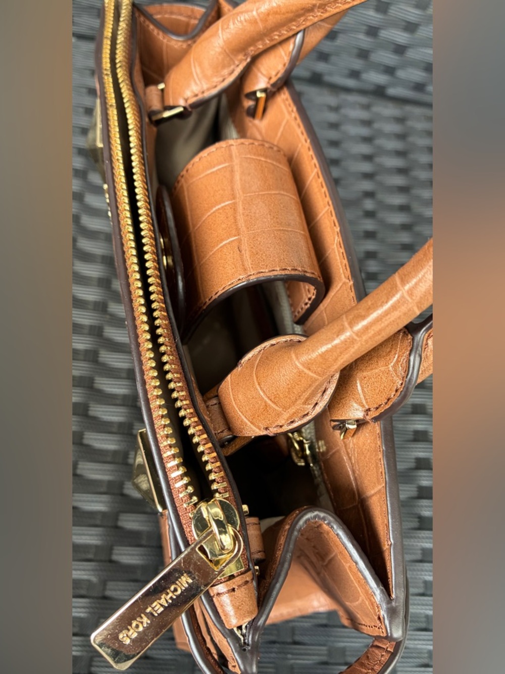 Michael Kors Cognac Croc-Embossed Top-Handle Satchel with Gold Hardware - Picture 11 of 11